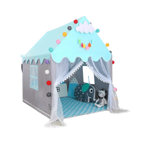 Blue small-house kids play tent with roll-up door and windows
