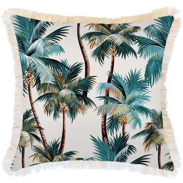 Palm Tree Cushion Cover with Coastal Fringe – 60x60cm Tropical Decor | Ships ’n’ Giggles Australia – Fast Shipping